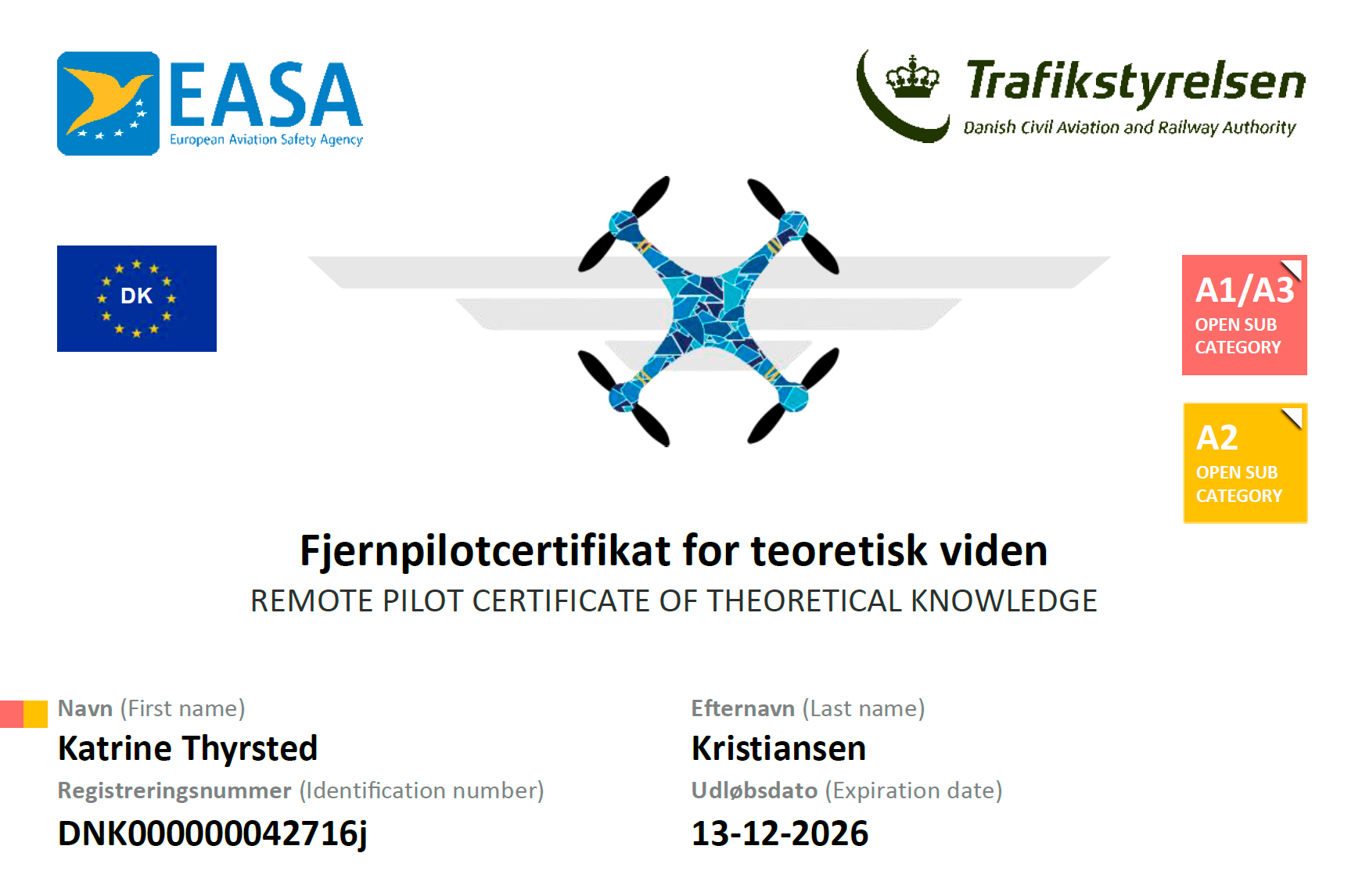 Et billede af mit dronebevis